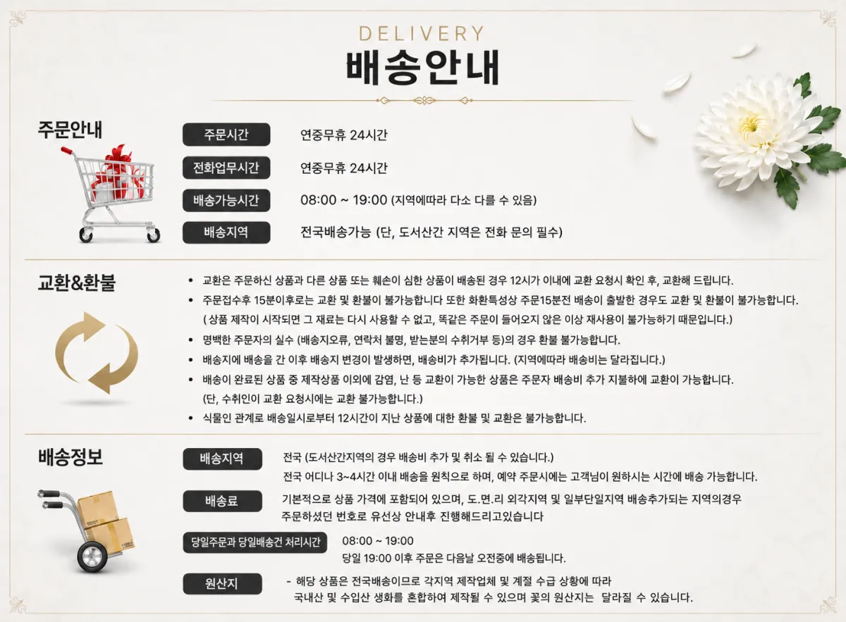 근조화환 배송 안내 — 자세한 내용은 배송 정보 페이지에 글로 적혀 있습니다
